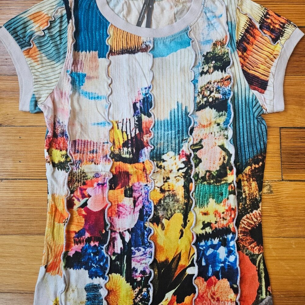 By Anthropologie Mixed Print Crew Neck Top Size XS - Picture 4 of 6